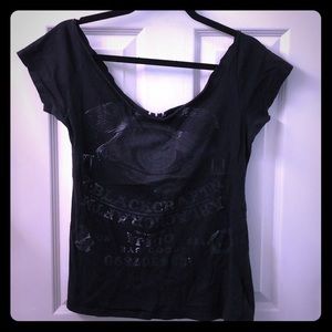 Black craft cult ouija off the shoulder cut tee